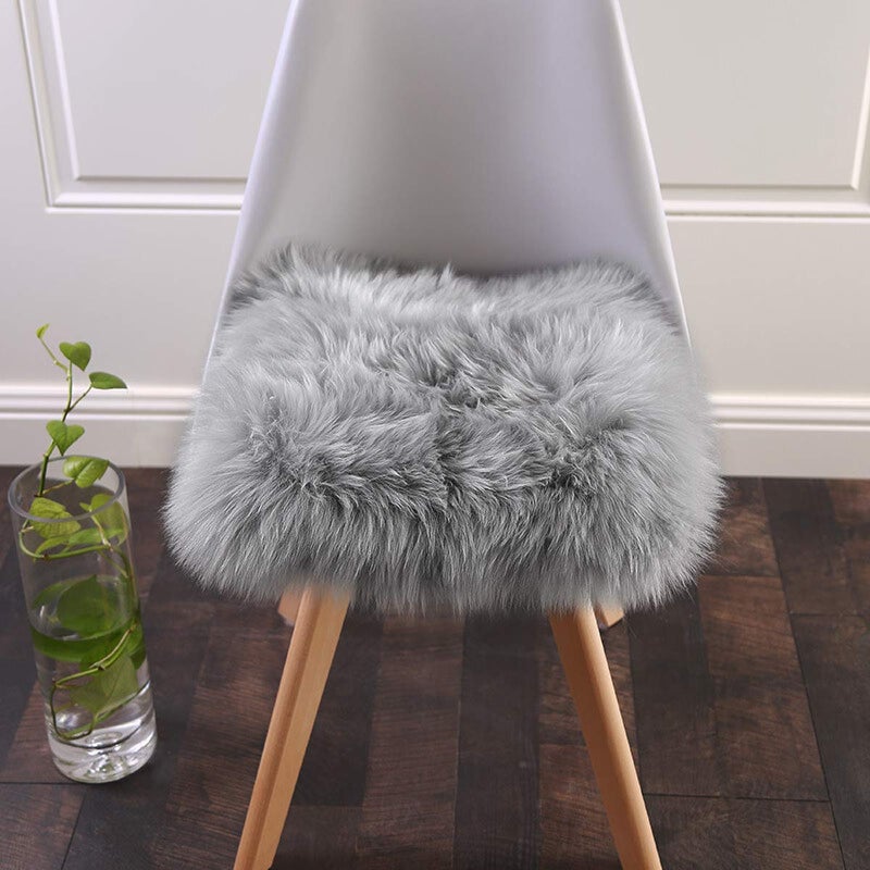 Softlife Grey Faux Fur Sheepskin Chair Cover Seat Cushion Pad Super Soft Area Rugs for Living Bedroom Sofa Dorm (1.6ft x 1.6ft) - Image 1